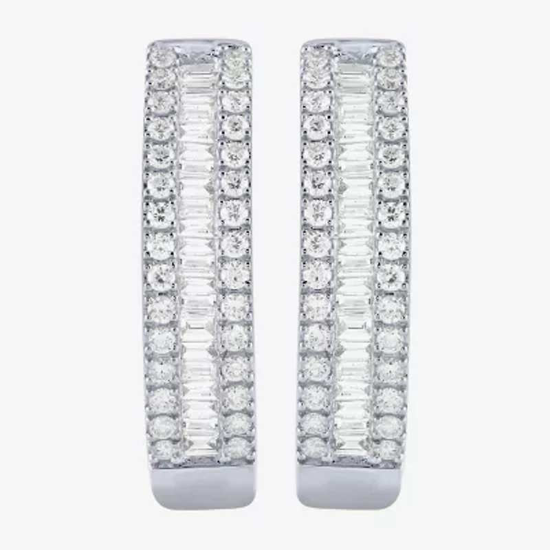 (G/Si2) Womens 1 CT. T.W. Lab Grown White Diamond 10K Gold 23.3mm Hoop Earrings