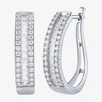 (G/Si2) Womens 1 CT. T.W. Lab Grown White Diamond 10K Gold 23.3mm Hoop Earrings