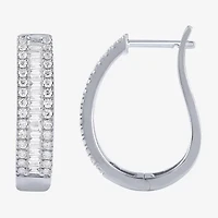 (G/Si2) Womens 1 CT. T.W. Lab Grown White Diamond 10K Gold 23.3mm Hoop Earrings