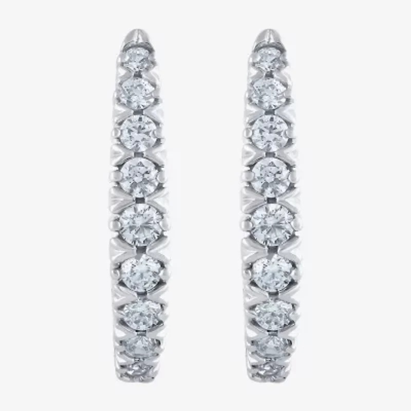 (G/Si2) Womens 1/4 CT. T.W. Lab Grown White Diamond 10K Gold 21.9mm Hoop Earrings