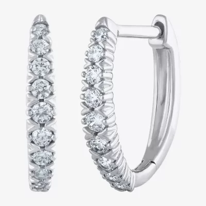 (G/Si2) Womens 1/4 CT. T.W. Lab Grown White Diamond 10K Gold 21.9mm Hoop Earrings