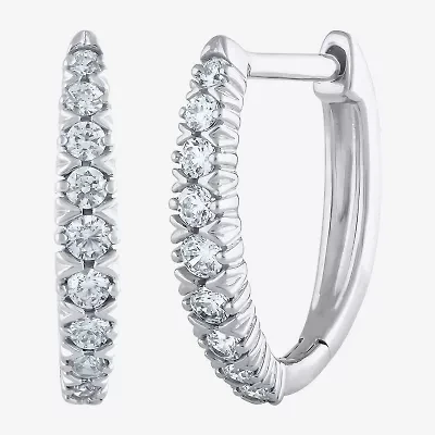 (G/Si2) Womens 1/4 CT. T.W. Lab Grown White Diamond 10K Gold 21.9mm Hoop Earrings