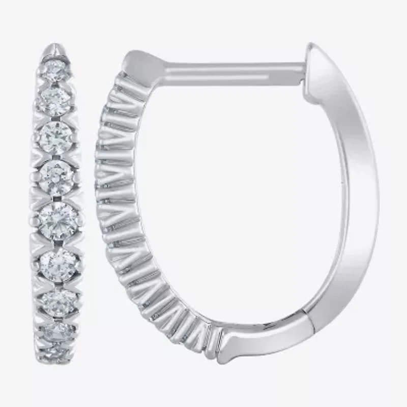 (G/Si2) Womens 1/4 CT. T.W. Lab Grown White Diamond 10K Gold 21.9mm Hoop Earrings