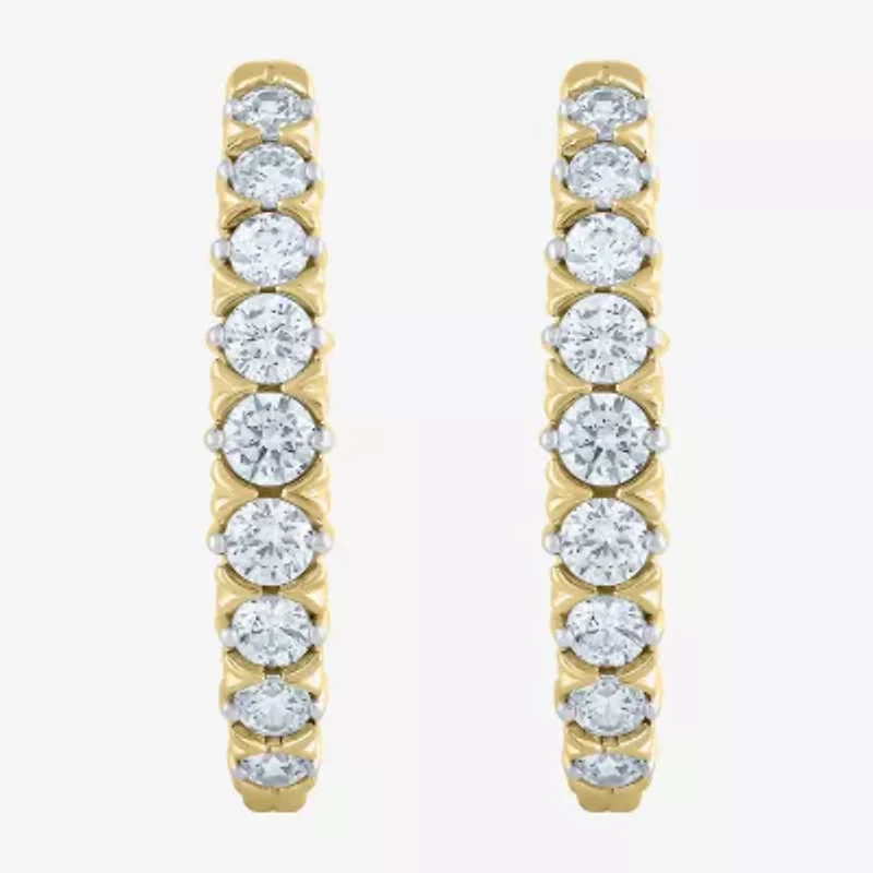 (G-Si2) Womens 1 CT. T.W. Lab Grown White Diamond 10K Gold 21.9mm Hoop Earrings