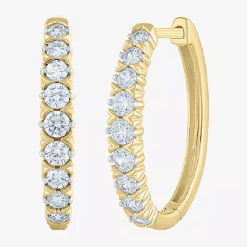 (G-Si2) Womens 1 CT. T.W. Lab Grown White Diamond 10K Gold 21.9mm Hoop Earrings