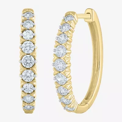 (G-Si2) Womens 1 CT. T.W. Lab Grown White Diamond 10K Gold 21.9mm Hoop Earrings