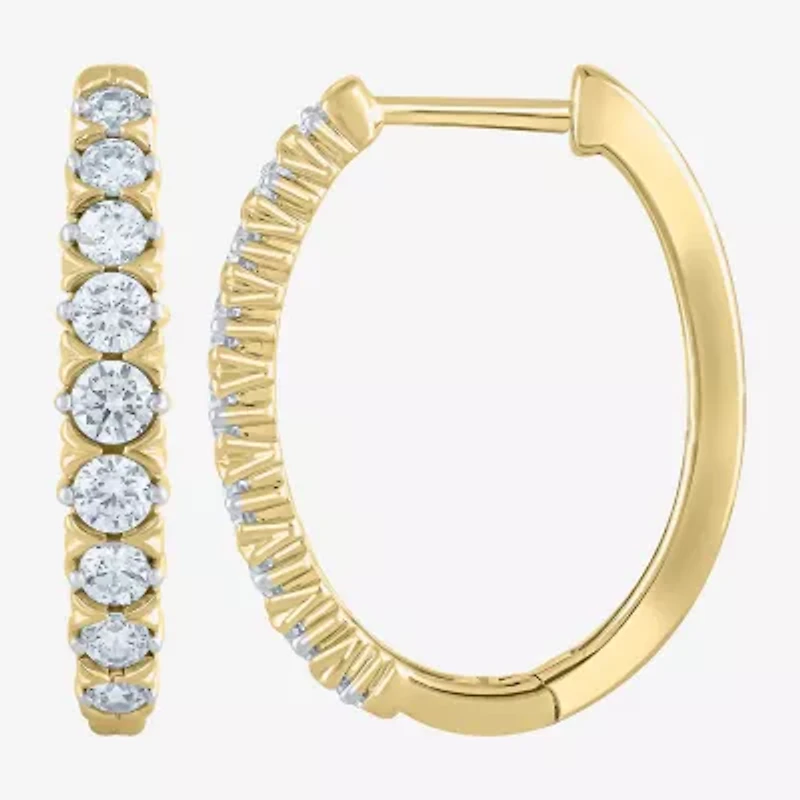 (G-Si2) Womens 1 CT. T.W. Lab Grown White Diamond 10K Gold 21.9mm Hoop Earrings