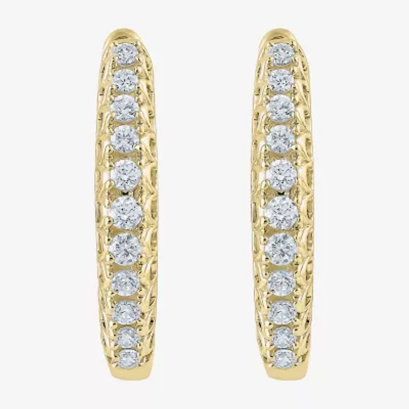 G-Si2) Womens 1/ CT. T.W. Lab Grown White Diamond 10K Gold 18.8mm Hoop Earrings