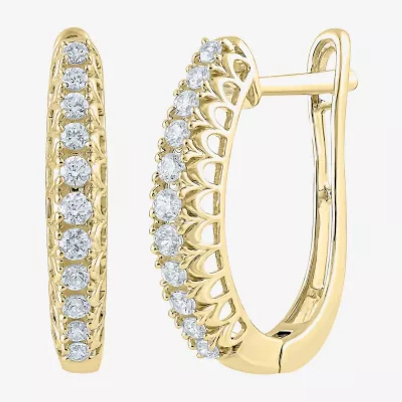 G-Si2) Womens 1/ CT. T.W. Lab Grown White Diamond 10K Gold 18.8mm Hoop Earrings