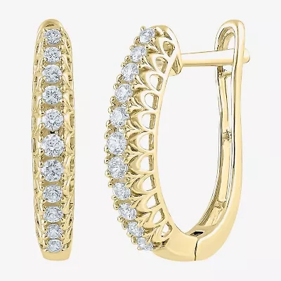 G-Si2) Womens 1/ CT. T.W. Lab Grown White Diamond 10K Gold 18.8mm Hoop Earrings