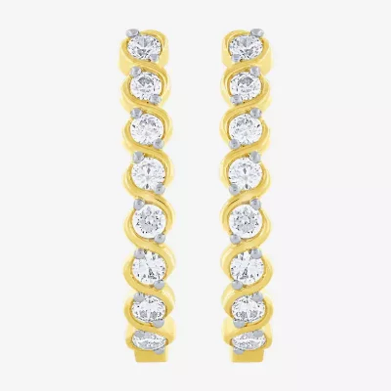 (G-Si2) Womens 1/2 CT. T.W. Lab Grown White Diamond 10K Gold 18.8mm Hoop Earrings