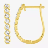(G-Si2) Womens 1/2 CT. T.W. Lab Grown White Diamond 10K Gold 18.8mm Hoop Earrings
