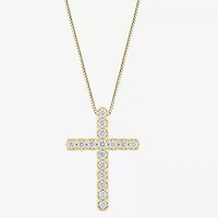(G/Si2) Womens 1/2 CT. T.W. Lab Grown White Diamond 10K Gold Cross 18 Inch Pendant Necklace