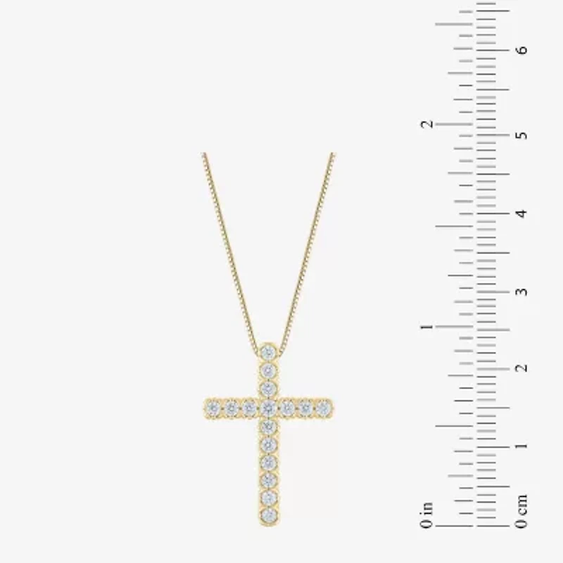 (G/Si2) Womens 1/2 CT. T.W. Lab Grown White Diamond 10K Gold Cross 18 Inch Pendant Necklace