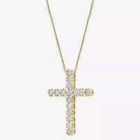 (G/Si2) Womens 1/2 CT. T.W. Lab Grown White Diamond 10K Gold Cross 18 Inch Pendant Necklace