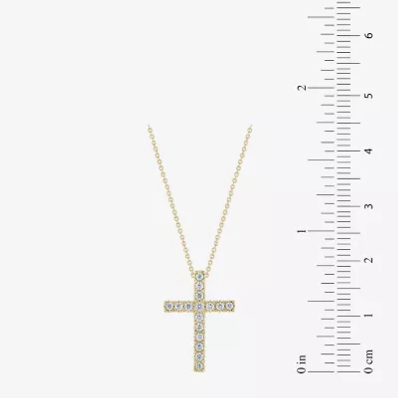 G/Si2) Womens 1/ CT. T.W. Lab Grown White Diamond 10K Gold Cross 18 Inch Pendant Necklace