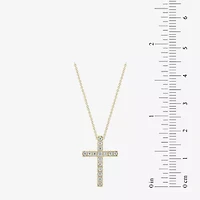 G/Si2) Womens 1/ CT. T.W. Lab Grown White Diamond 10K Gold Cross 18 Inch Pendant Necklace