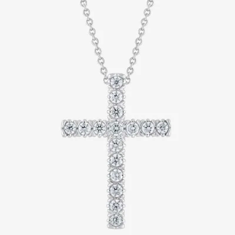 (G/Si2) Womens 1/4 CT. T.W. Lab Grown White Diamond 10K Gold Cross 18 Inch Pendant Necklace