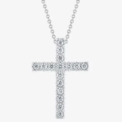 (G/Si2) Womens 1/4 CT. T.W. Lab Grown White Diamond 10K Gold Cross 18 Inch Pendant Necklace
