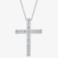 (G/Si2) Womens 1/4 CT. T.W. Lab Grown White Diamond 10K Gold Cross 18 Inch Pendant Necklace