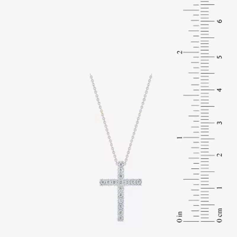 (G/Si2) Womens 1/4 CT. T.W. Lab Grown White Diamond 10K Gold Cross 18 Inch Pendant Necklace