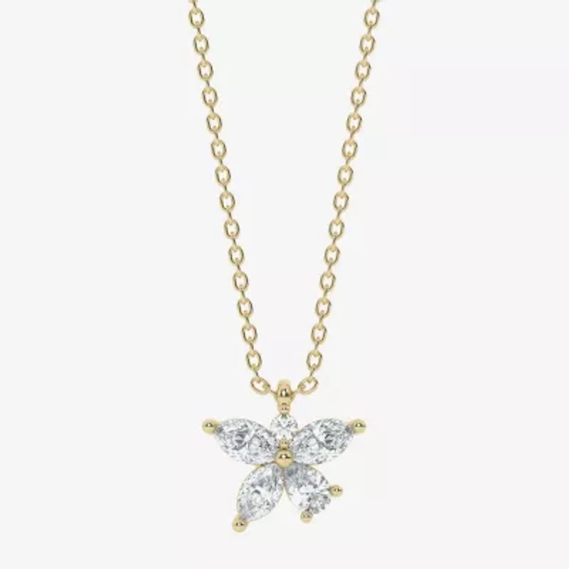 Flower (Si2/G) Womens 3/4 CT. T.W. Lab Grown Yellow Diamond 10K Gold Flower 18 Inch Pendant Necklace