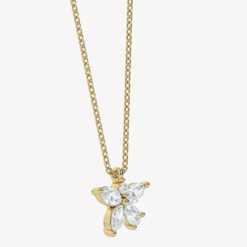 Flower (Si2/G) Womens 3/4 CT. T.W. Lab Grown Yellow Diamond 10K Gold Flower 18 Inch Pendant Necklace