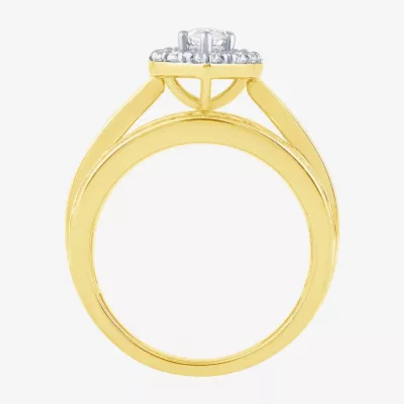 (G / Si2) Womens 2 CT. T.W. Lab Grown White Diamond 10K Gold Side Stone Halo Engagement Ring