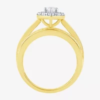 (G / Si2) Womens 2 CT. T.W. Lab Grown White Diamond 10K Gold Side Stone Halo Engagement Ring