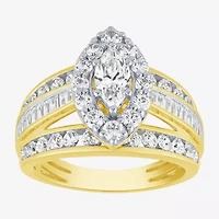 (G / Si2) Womens 2 CT. T.W. Lab Grown White Diamond 10K Gold Side Stone Halo Engagement Ring