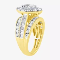 (G / Si2) Womens 2 CT. T.W. Lab Grown White Diamond 10K Gold Side Stone Halo Engagement Ring