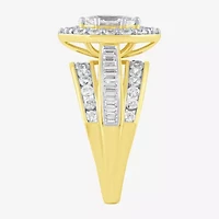 (G / Si2) Womens 2 CT. T.W. Lab Grown White Diamond 10K Gold Side Stone Halo Engagement Ring