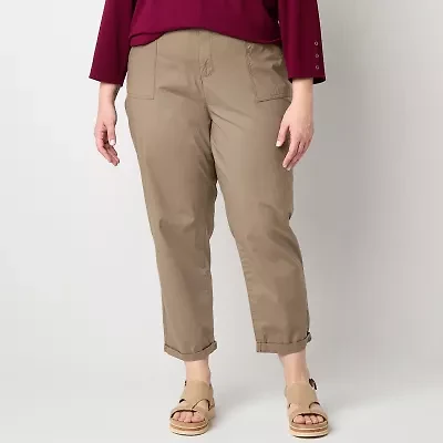 Liz Claiborne Womens Slim Mid Rise Plus Cropped Pant
