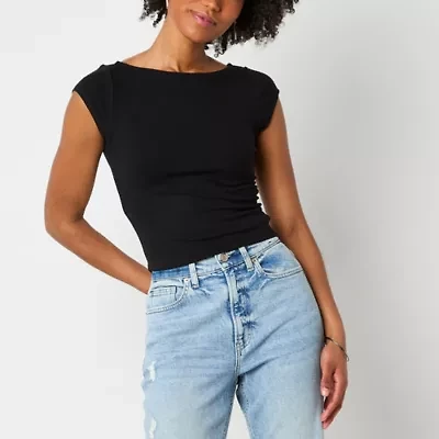 Arizona Womens Juniors Boat Neck Short Sleeve T-Shirt