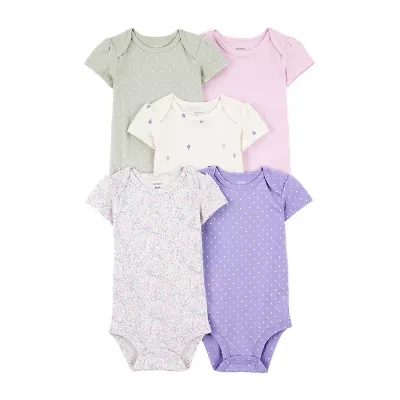 Carter's Baby Girls Round Neck Short Sleeve Rib 5-pc. Bodysuit