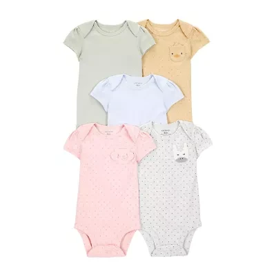 Carter's Baby Girls Round Neck Short Sleeve Rib 5-pc. Bodysuit