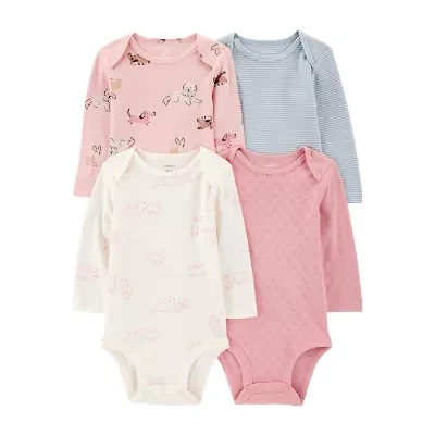 Carter's Baby Girls Round Neck Long Sleeve 4-pc. Bodysuit