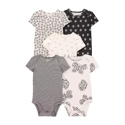Carter's Baby Girls Round Neck Short Sleeve Rib 5-pc. Bodysuit