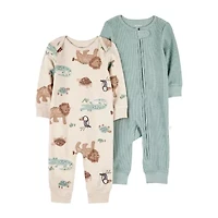 Carter's Baby Boys Round Neck Long Sleeve Rib 2-pc. Jumpsuit
