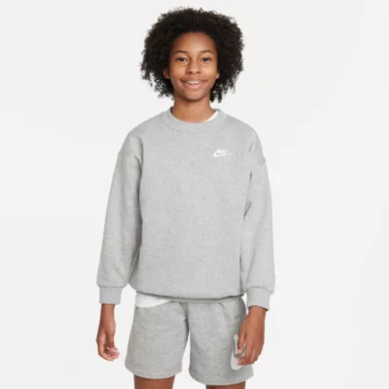 Nike Club Big Kid Girls Crew Neck Fleece Long Sleeve Sweatshirt