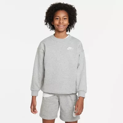 Nike Club Big Kid Girls Crew Neck Fleece Long Sleeve Sweatshirt
