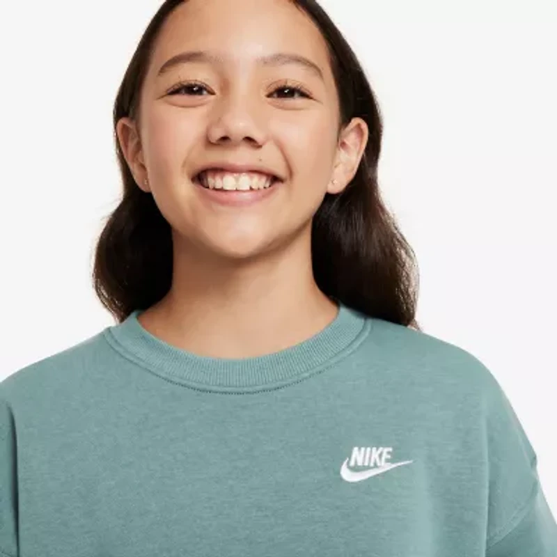 Nike Club Big Kid Girls Crew Neck Fleece Long Sleeve Sweatshirt