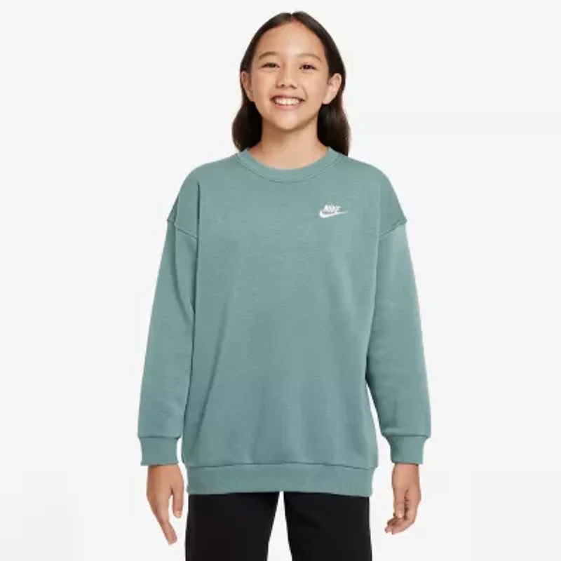 Nike Club Big Kid Girls Crew Neck Fleece Long Sleeve Sweatshirt