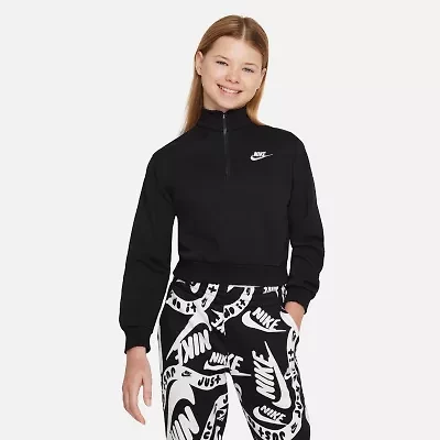 Nike Club Big Kid Girls Mock Neck Long Sleeve Fleece Active Quarter-Zip Pullover