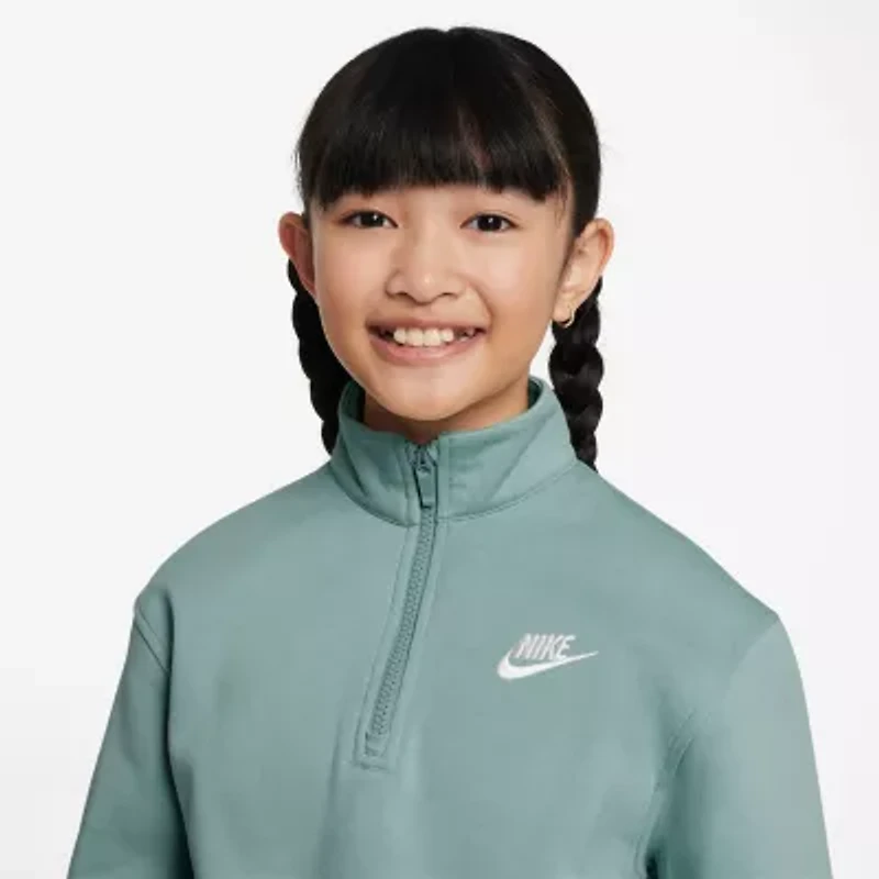 Nike Club Big Kid Girls Mock Neck Long Sleeve Active Quarter-Zip Pullover