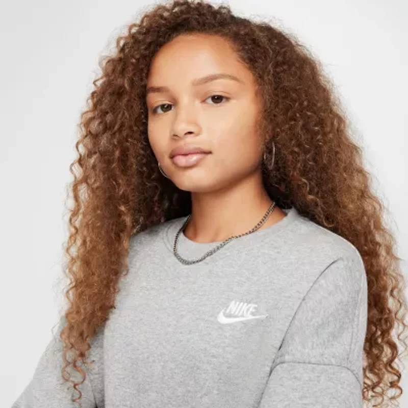 Nike Club Big Kid Girls Crew Neck Fleece Long Sleeve Sweatshirt