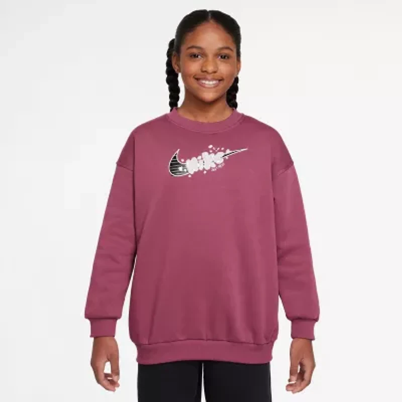 Nike Club Big Kid Girls Crew Neck Fleece Long Sleeve Sweatshirt
