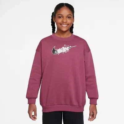 Nike Club Big Kid Girls Crew Neck Fleece Long Sleeve Sweatshirt