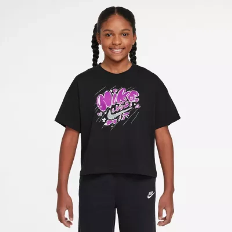 Nike Big Kid Girls Crew Neck Short Sleeve Regular Fit Graphic T-Shirt
