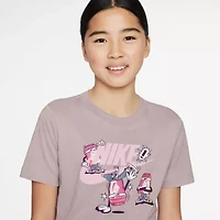 Nike Club Big Kid Girls Crew Neck Short Sleeve Boxy Fit Graphic T-Shirt